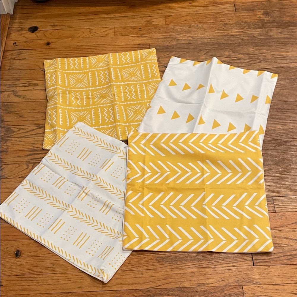 Topfinel set of 4 Yellow and White Geometric Accent Pillow Covers